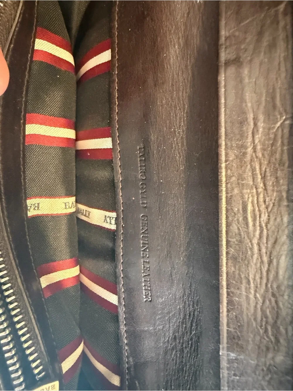 Bally Dark Brown Leather Wallet with Red & Cream Stripe